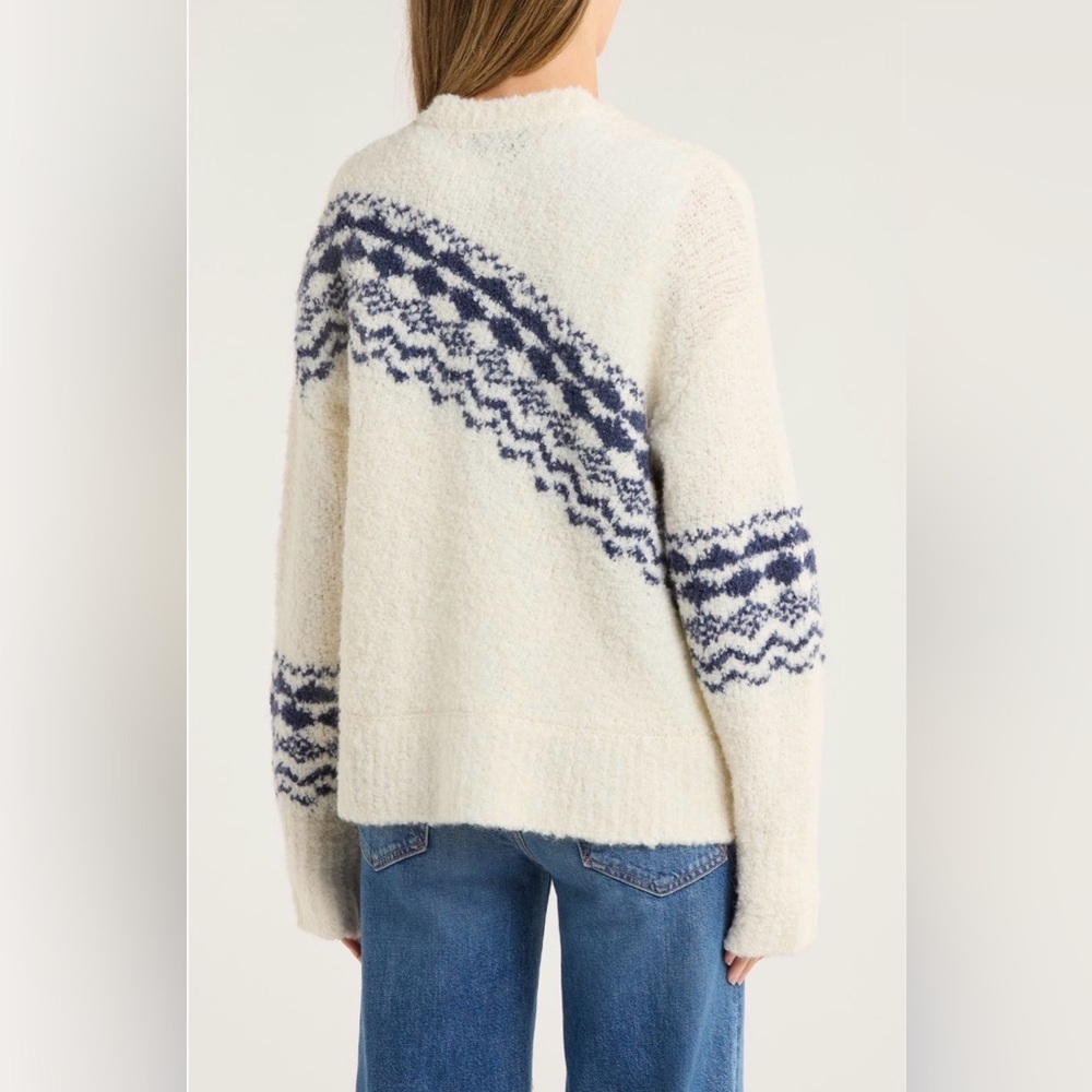 NWT Derek Lam 10 Crosby Womens Bette Fair Isle Cardigan XL White Navy Modern Lux - Picture 4 of 12